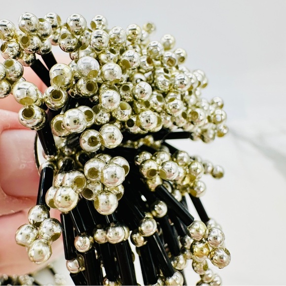 Vintage 80s Firecracker Clip On Earrings Runway Statement Dangle Black Silver - Picture 4 of 8